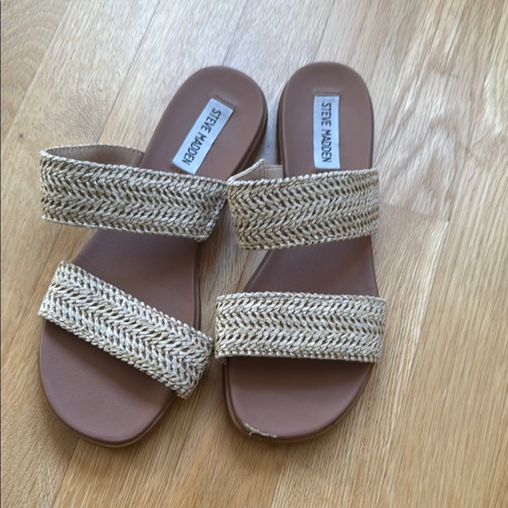 Steve Madden Tan Sandals with Woven Strap Design